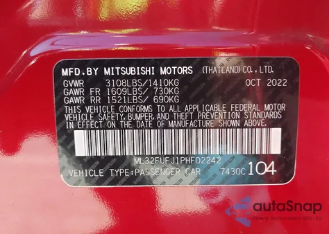 2023 Mitsubishi Mirage G4 Black Edition/Es/Le z USA, uszkodzony, nr VIN ML32FUFJ1PHF02242